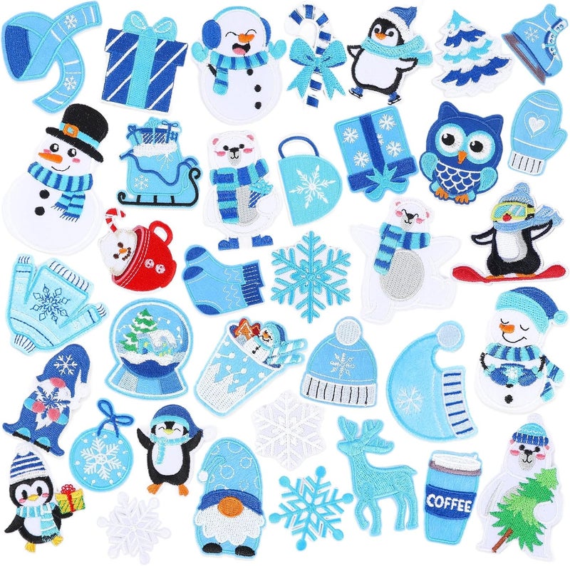 Augsun 36pcs Winter Iron On Patches Xmas Embroidered Sew Applique Repair Patch Cute Snowflake Snowman Polar Bear Penguin Tree Wreath Candy Cane DIY Crafts for Clothing Jacket Jeans Pants Dress Backpack Hat - Image 1