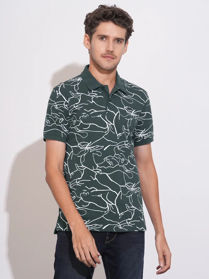 Being Human Men Printed Polo Collar Pure Cotton T-shirt