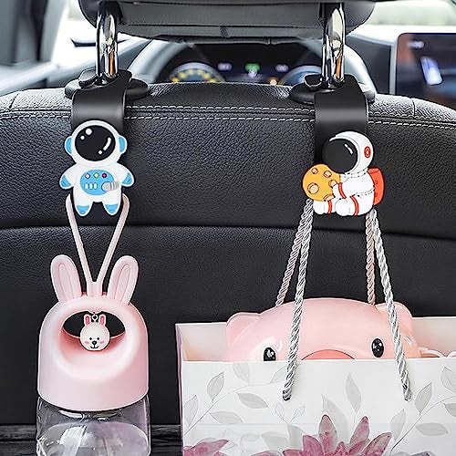 wolpin Car Backseat Headrest Hooks (Pack of 2) | Hangers for Handbags, Groceries, Keys & Wallets | Universal Durable Organizer Space Saver (Astronaut Design, Black) - Image 1