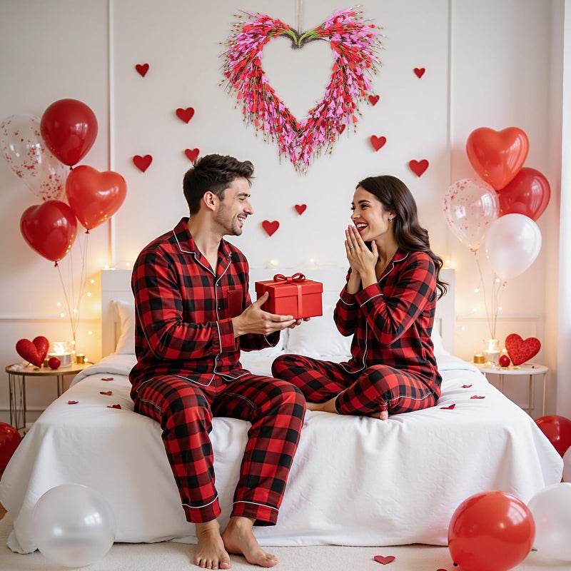 U'Artlines 18 Inch Valentineâ€™s Day Wreath, Pink Red Forsythia Flower Heart Shaped Door Wreath with Cute Berries for Valentineâ€™s Day Gift Wedding Anniversary Festival Front Door Wall Decor - Image 2