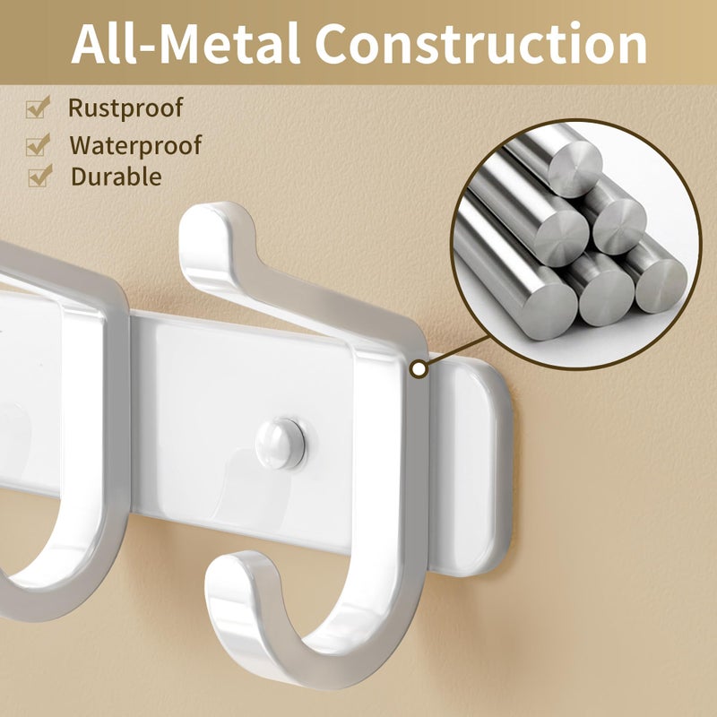 pickpiff Coat Rack Wall Mounted Heavy-Duty: Metal Coat Hanger 6 Hooks for Hanging Hat, Clothes, Robe, Keys, Backpack, Bathroom Towels, Jacket, Purse - Closet, Door, Entryway, Mudroom (White, 1 Pack) - Image 3
