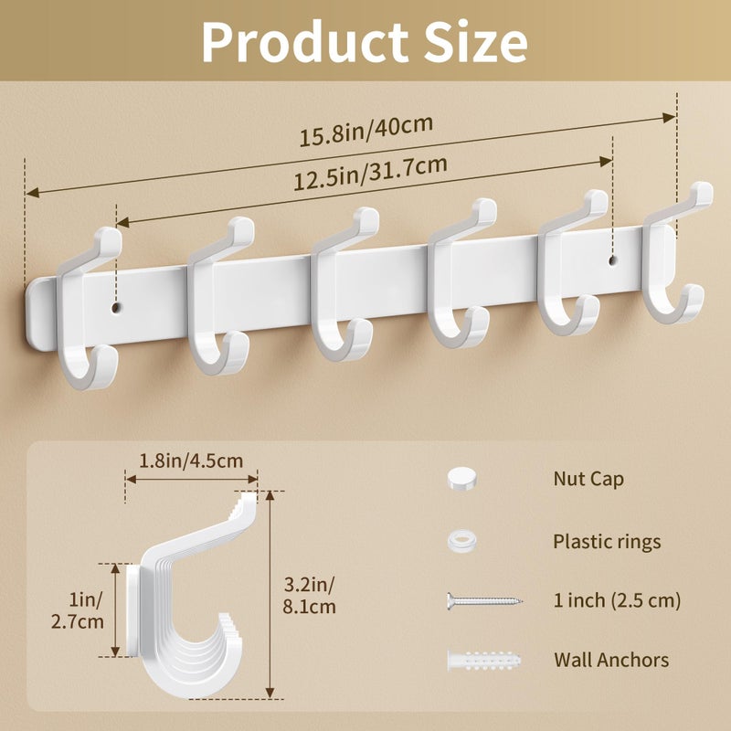 pickpiff Coat Rack Wall Mounted Heavy-Duty: Metal Coat Hanger 6 Hooks for Hanging Hat, Clothes, Robe, Keys, Backpack, Bathroom Towels, Jacket, Purse - Closet, Door, Entryway, Mudroom (White, 1 Pack) - Image 5