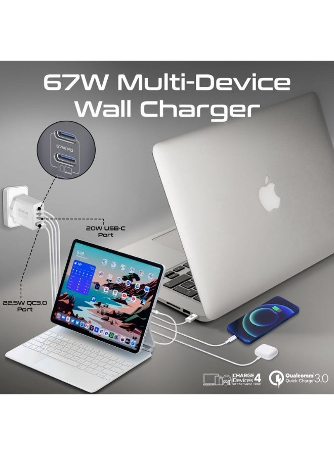 Promats Promate GaN Port4-67PD Power Delivery GaNFast™ Charger – 67W Multi-Port Fast Charger with USB-C & USB-A, Quick Charge 3.0 Support, Compact GaN Technology, Safe & Efficient Charging for Smartphones, Laptops, Tablets, Compatible with USB-C Devices  - Image 4
