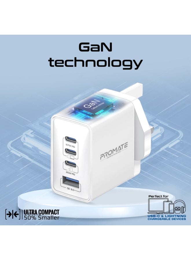Promats Promate GaN Port4-67PD Power Delivery GaNFast™ Charger – 67W Multi-Port Fast Charger with USB-C & USB-A, Quick Charge 3.0 Support, Compact GaN Technology, Safe & Efficient Charging for Smartphones, Laptops, Tablets, Compatible with USB-C Devices  - Image 5
