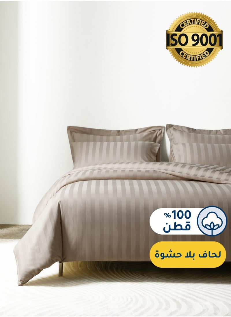 Master Home Textile Cotton Hotel Duvet Cover Sets, Fits 160 cm x 200 cm Size Bed, 4 Pcs Queen Size, Hotel Stripe Pattern  - Image 1