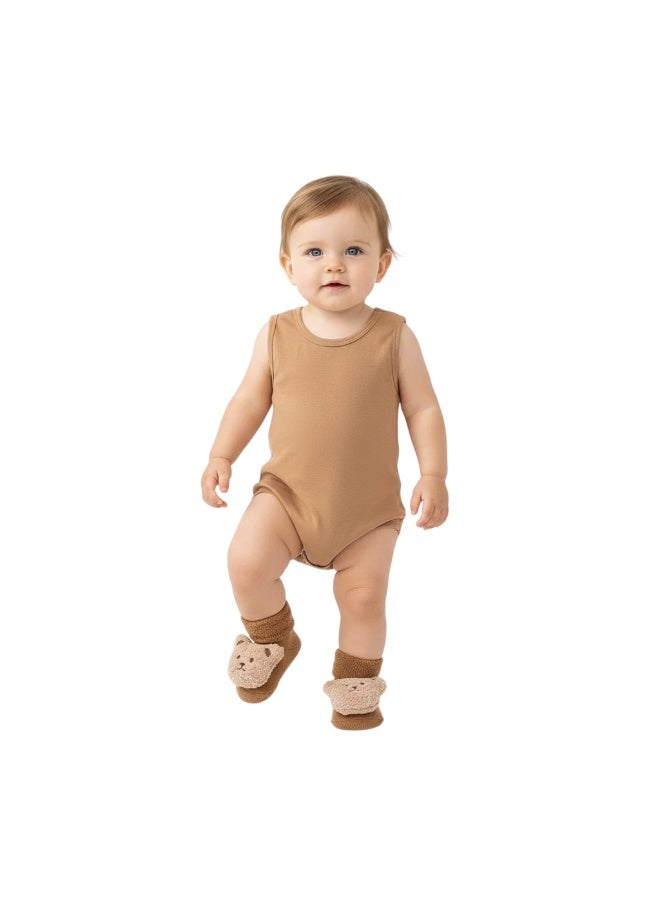 Bambimici جوارب وجه دب 3D لطيفة للأطفال حديثي الولادة والرضع نموذج 3 - بني - Image 1