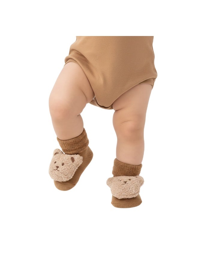 Bambimici Baby Cute 3D Bear Face Socks for Newborns & Infants Model 3 - Brown - Image 3