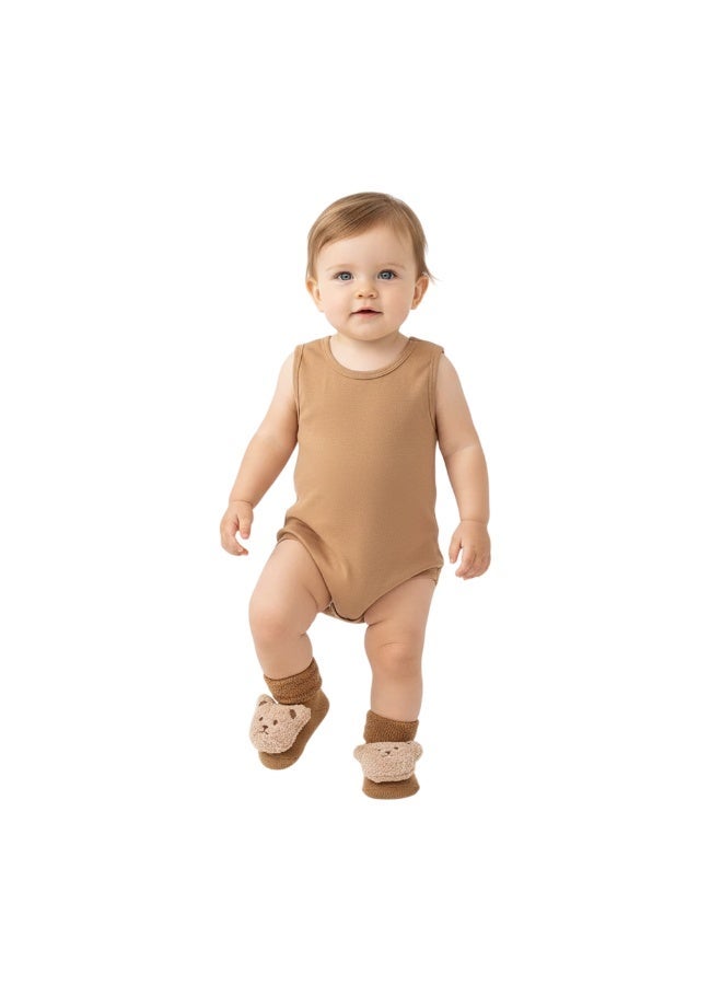 Bambimici Baby Cute 3D Bear Face Socks for Newborns & Infants Model 3 - Brown - Image 4