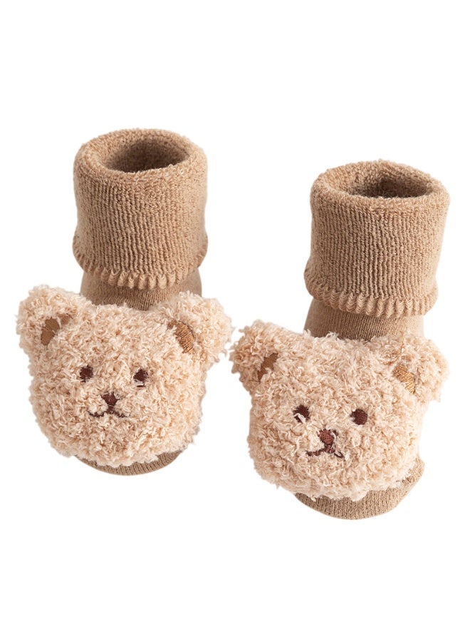 Bambimici Baby Cute 3D Bear Face Socks for Newborns & Infants Model 3 - Brown - Image 1