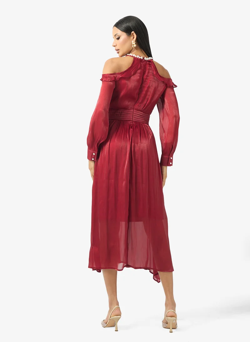 ELLA Cold Shoulder Dress With Keyhole Neck Detail