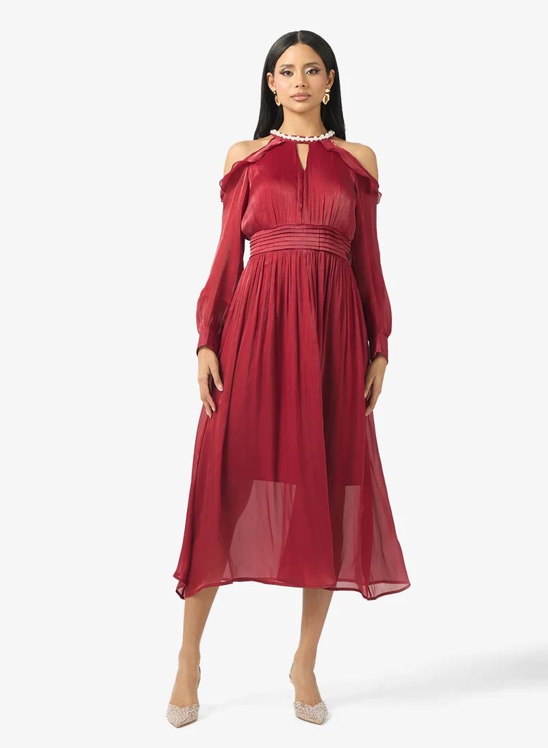 ELLA Cold Shoulder Dress With Keyhole Neck Detail