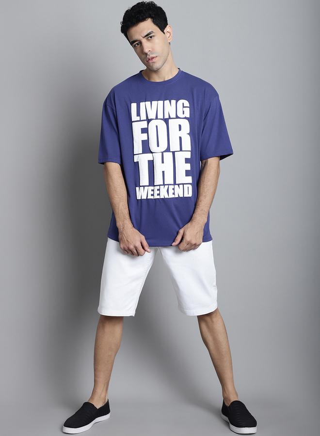 تايك تو تيشيرت رجالي أزرق داكن بطباعة شعار كبير من دور - Image 5