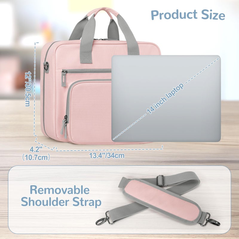 Yarwo 3 Ring Zipper Binder with Binder Pouch, Expanding File Organizer with Padded Sleeve Fit for 14 Inch Laptop, Portable Document Organizer Bag for Home, College, Office Supplies, Pink - Image 5