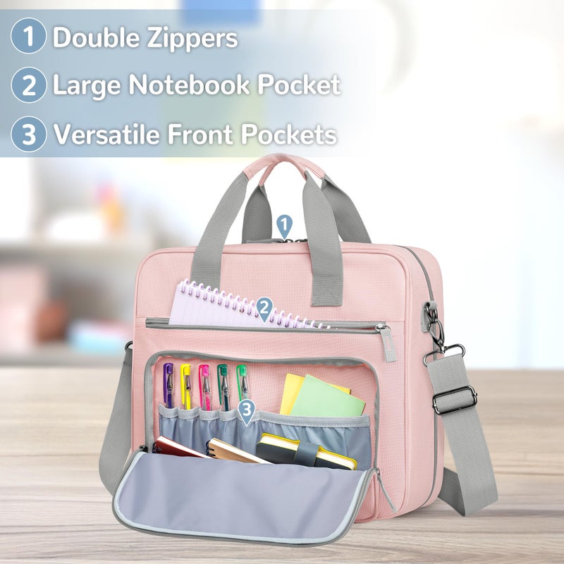 Yarwo 3 Ring Zipper Binder with Binder Pouch, Expanding File Organizer with Padded Sleeve Fit for 14 Inch Laptop, Portable Document Organizer Bag for Home, College, Office Supplies, Pink - Image 4