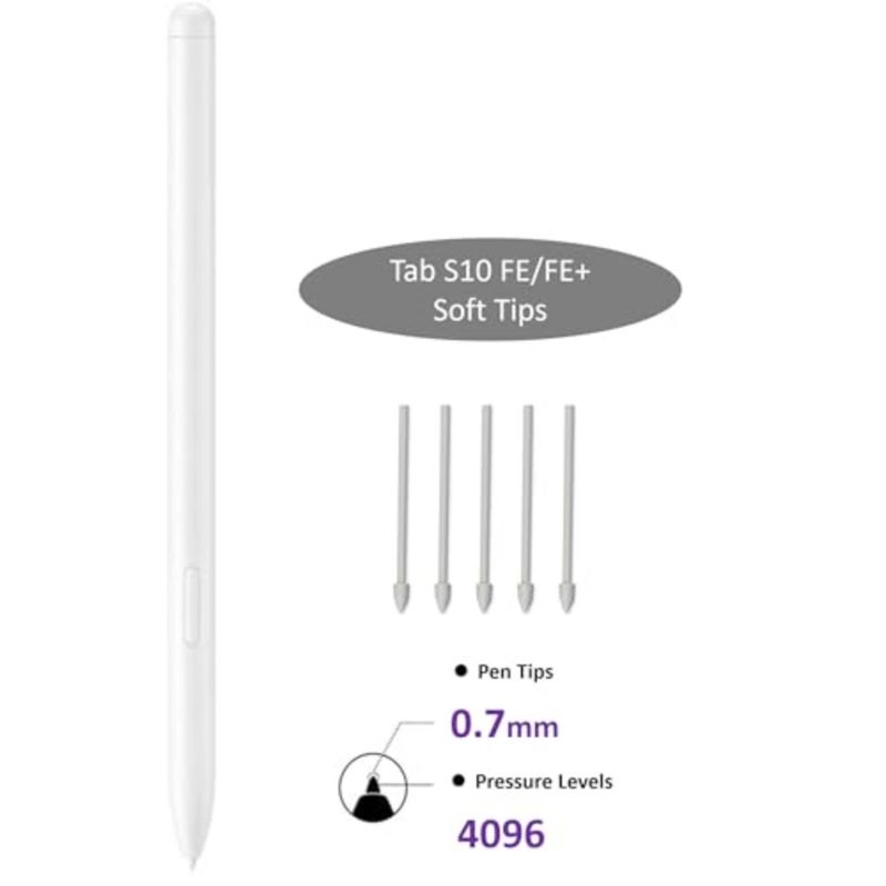 5 قطع أطراف ناعمة لجهاز Samsung Galaxy Tab S10 FE/S10 FE+/S10/S10+ Plus/S10 Ultra Stylus البديلة: رؤوس سيليكون بيضاء مع ملاقط رسم كتابة دقيق - Image 2