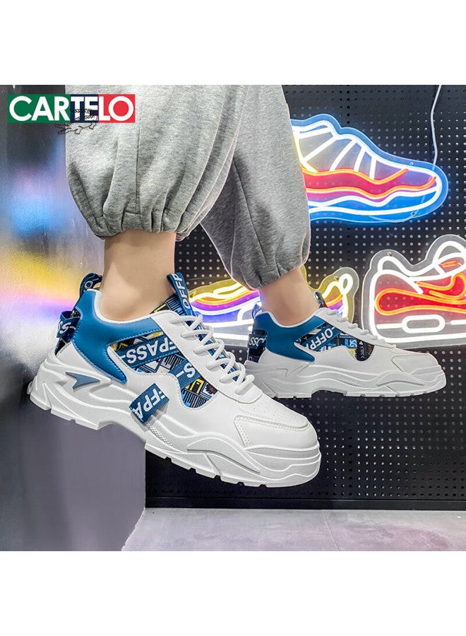 Cartelo Men's Shoes Spring Trendy Casual Sports Shoes Thick Sole Dad Sneakers White Blue Size 44 - Image 5