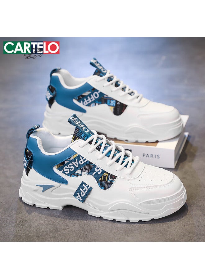 Cartelo Men's Shoes Spring Trendy Casual Sports Shoes Thick Sole Dad Sneakers White Blue Size 44 - Image 1