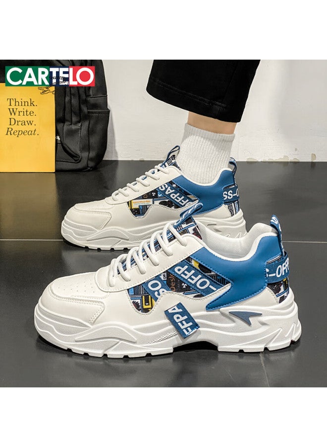 Cartelo Men's Shoes Spring Trendy Casual Sports Shoes Thick Sole Dad Sneakers White Blue Size 44 - Image 3