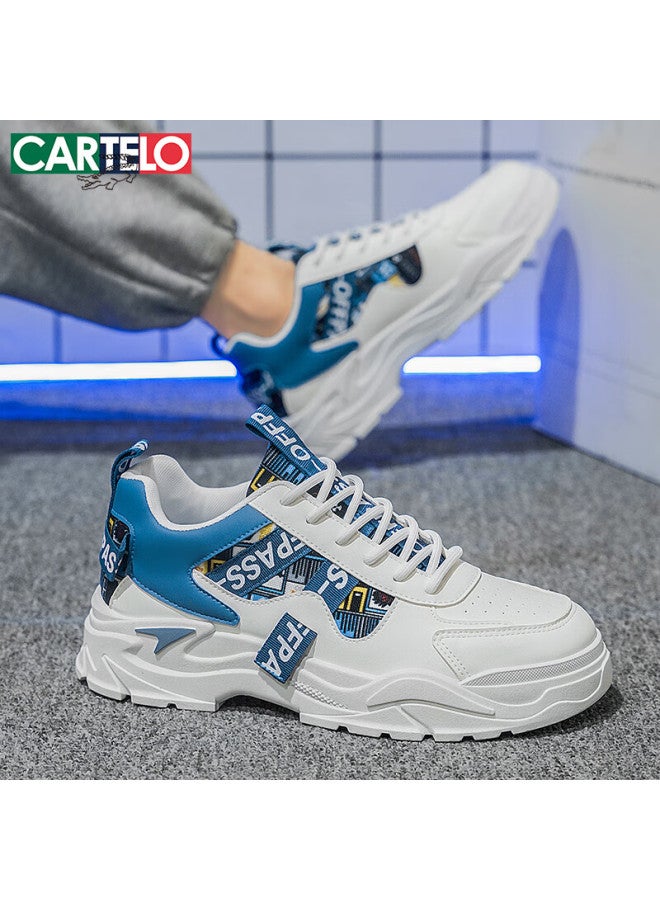 Cartelo Men's Shoes Spring Trendy Casual Sports Shoes Thick Sole Dad Sneakers White Blue Size 44 - Image 2