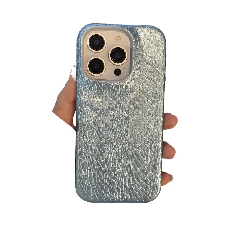 iPhone 16 Plus Leather Protective Texture for iPhone 16 16 Plus 16 Pro 16 Pro Max with Crystal Snake Pattern and Half Wrapped Design in White - Image 3