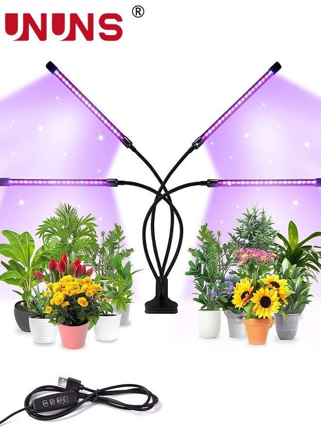 UNUNS - LED Grow Light,4 Heads Clip On Plant Grow Light With 3-Color Mixed,3 Modes Timing Function Grow Light For Seedlings,3/9/12H Timer,For Indoor Plants - Image 1