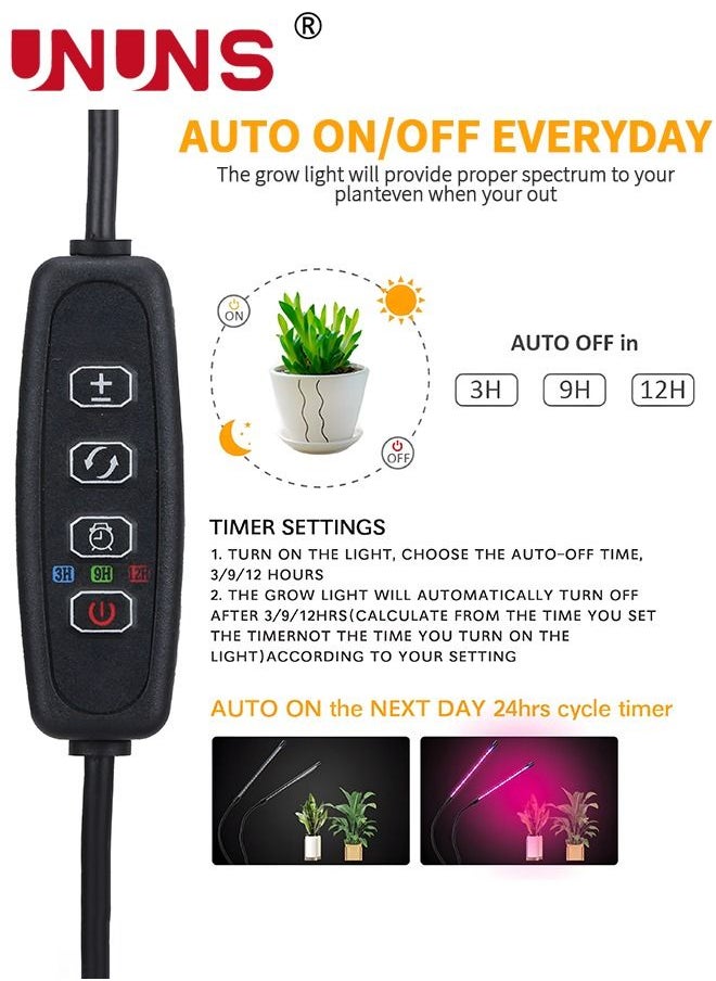 UNUNS - LED Grow Light,4 Heads Clip On Plant Grow Light With 3-Color Mixed,3 Modes Timing Function Grow Light For Seedlings,3/9/12H Timer,For Indoor Plants - Image 1