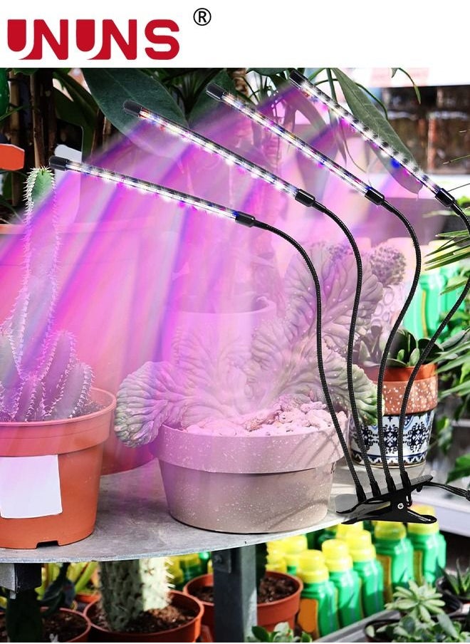 UNUNS - LED Grow Light,4 Heads Clip On Plant Grow Light With 3-Color Mixed,3 Modes Timing Function Grow Light For Seedlings,3/9/12H Timer,For Indoor Plants - Image 1