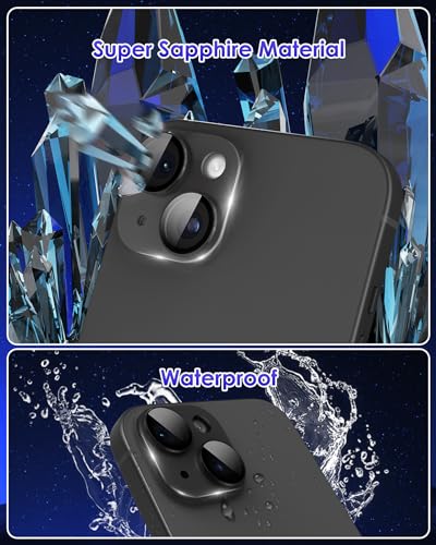 Kanosan Compatible for iPhone 15 Plus/iPhone 15 Camera Lens Protector Metal Plus Aluminium Alloy Ring 9H Tempered Glass Screen Camera Cover Black - Image 5