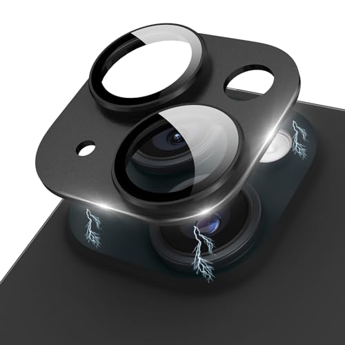 Kanosan Compatible for iPhone 15 Plus/iPhone 15 Camera Lens Protector Metal Plus Aluminium Alloy Ring 9H Tempered Glass Screen Camera Cover Black - Image 2