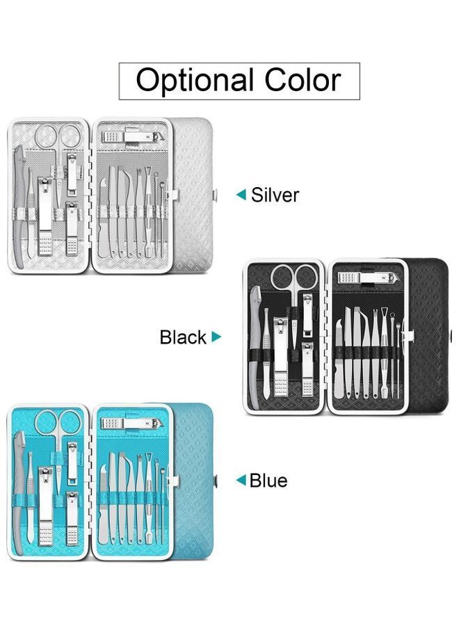 NIBEMINENT 15-Piece Manicure Pedicure Nail Clipper Set Blue/Silver - Image 2