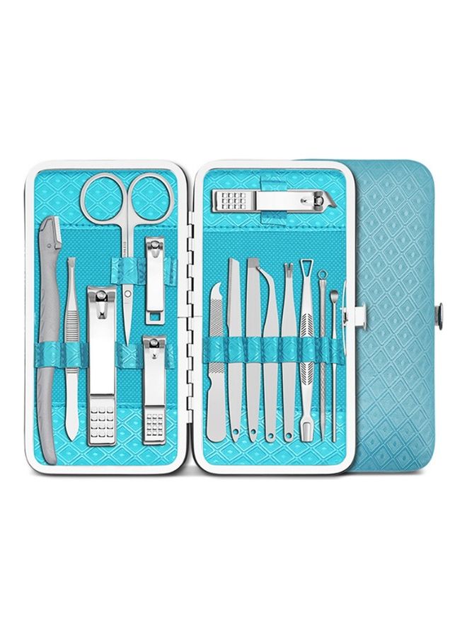 NIBEMINENT 15-Piece Manicure Pedicure Nail Clipper Set Blue/Silver - Image 1