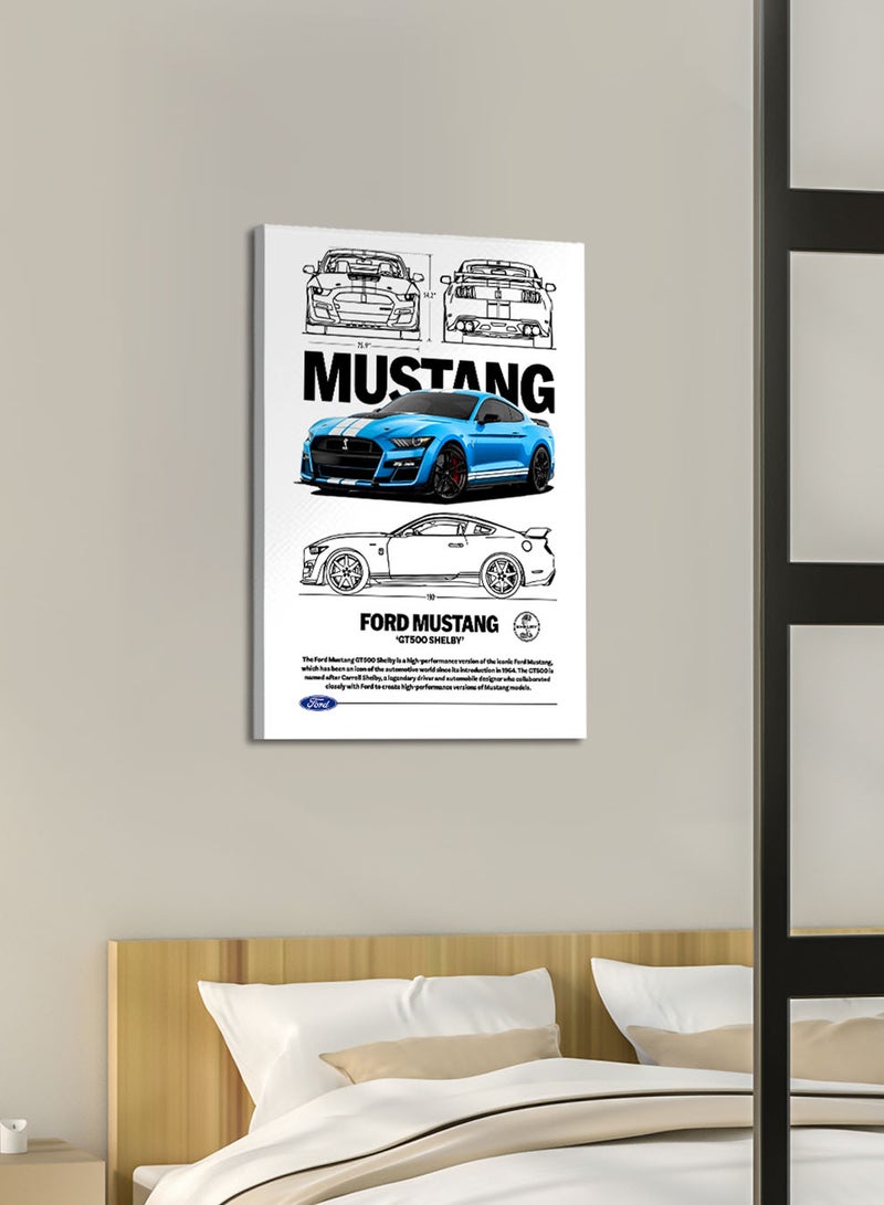 LOWHA Canvas Wall Art Stretched Over Wooden Frame with Ford Mustang Sports Car Design  - Image 2