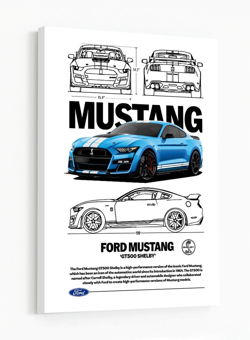LOWHA Canvas Wall Art Stretched Over Wooden Frame with Ford Mustang Sports Car Design  - Image 5