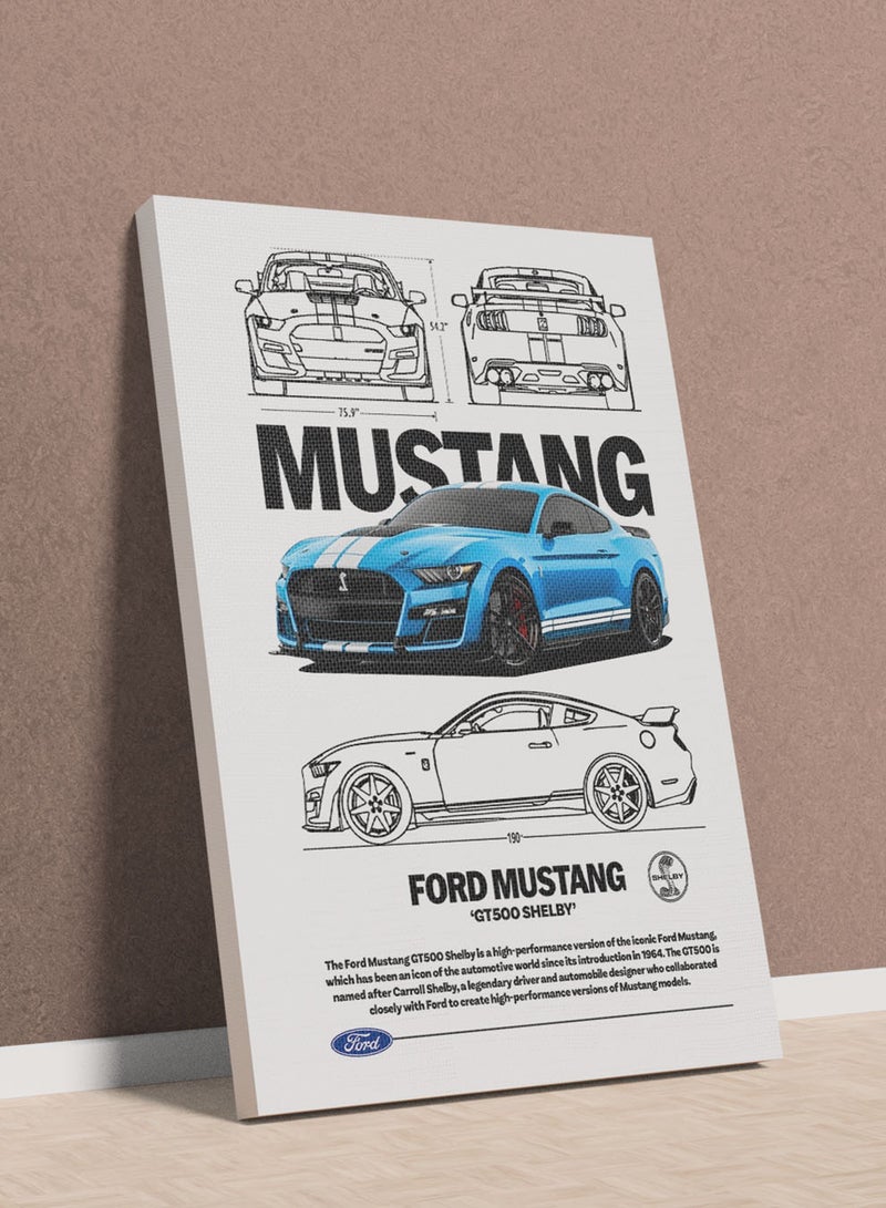 LOWHA Canvas Wall Art Stretched Over Wooden Frame with Ford Mustang Sports Car Design  - Image 1