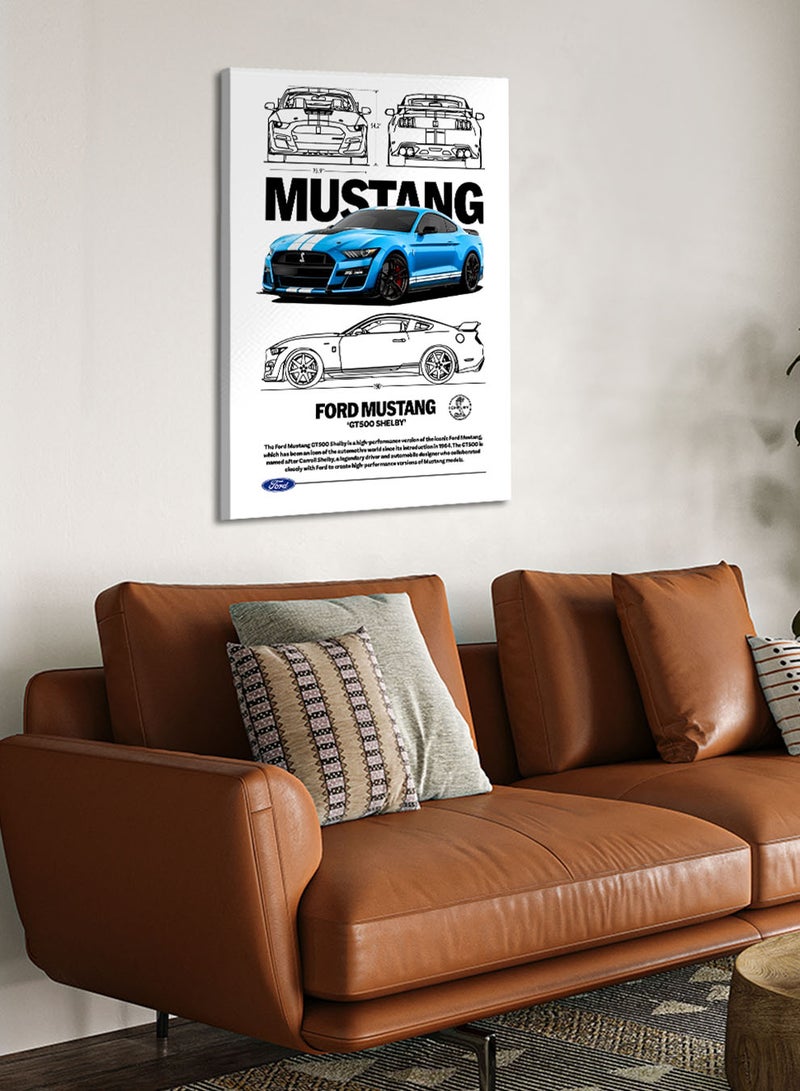 LOWHA Canvas Wall Art Stretched Over Wooden Frame with Ford Mustang Sports Car Design  - Image 3