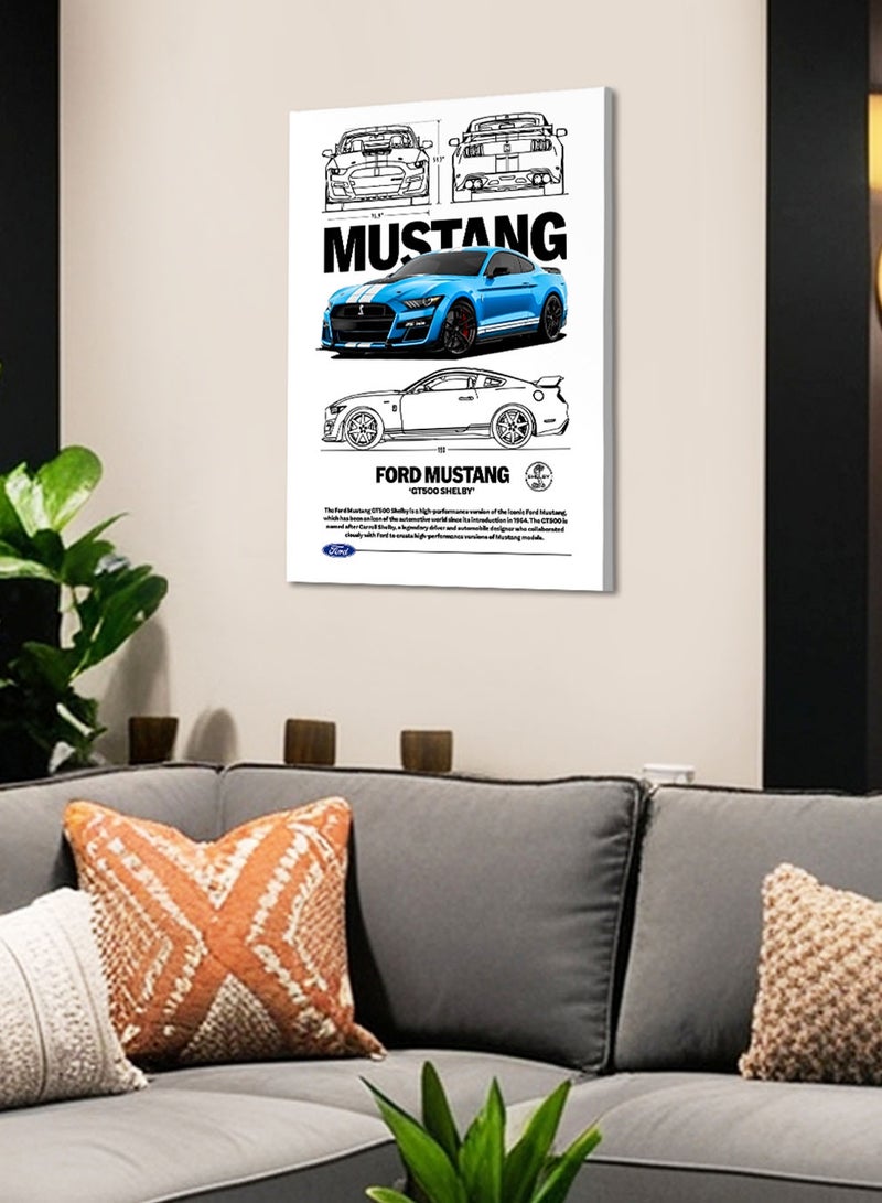 LOWHA Canvas Wall Art Stretched Over Wooden Frame with Ford Mustang Sports Car Design  - Image 4