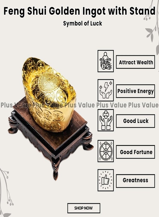 Plus Value تمثال قارب ذهبي صيني من فنغ شوي، رمز الثروة، قطعة فنية رائعة لتزيين المنزل والمكتب (5 × 3.2 × 4.5 سم، ذهبي، نحاسي) - Image 2