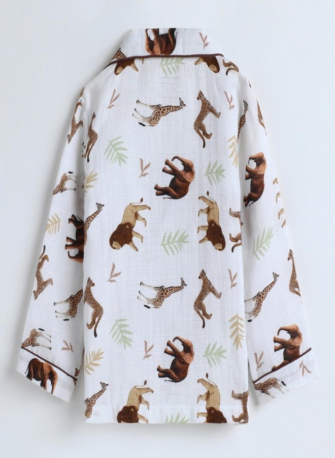 The Boo Boo Club Playful Animal Print Muslin Night Suit - Soft, Breathable Fabric for Sensitive Skin - Cozy, Flexible Fit for All Seasons, Durable & Long-Lasting - Image 2