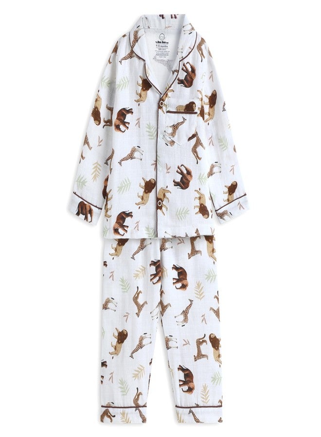 The Boo Boo Club Playful Animal Print Muslin Night Suit - Soft, Breathable Fabric for Sensitive Skin - Cozy, Flexible Fit for All Seasons, Durable & Long-Lasting - Image 1