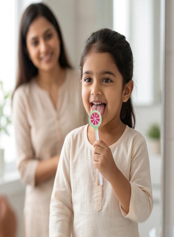 MAXI Lollipop Tongue Cleaner for Kids with Travel Case, BPA Free Plastic Tongue Scraper, Oral Hygiene Cleaner for Bad Breath & Bacteria Removal, Easy Grip Handle Multicolor (Pack of 4) - Image 3
