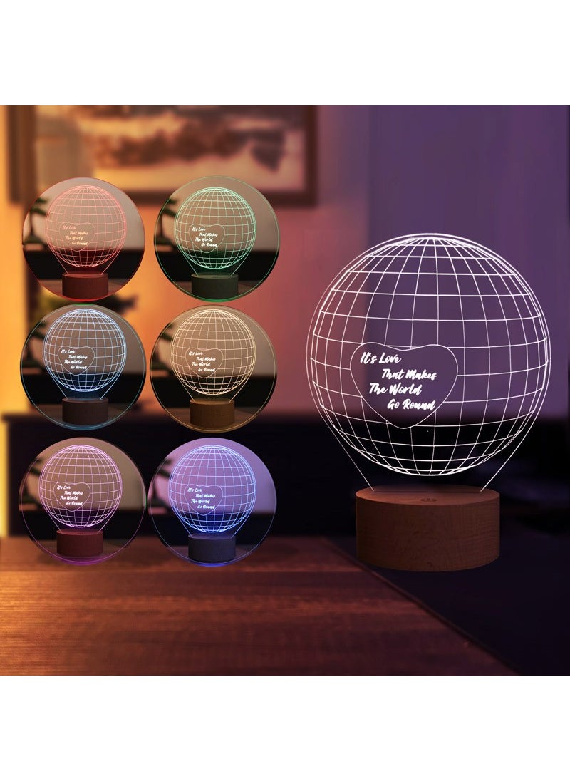 By-Lamp World One Heart Written Lamp (Love Makes the World Go Round) Wooden Base 7 Different Light Colors  - Image 2