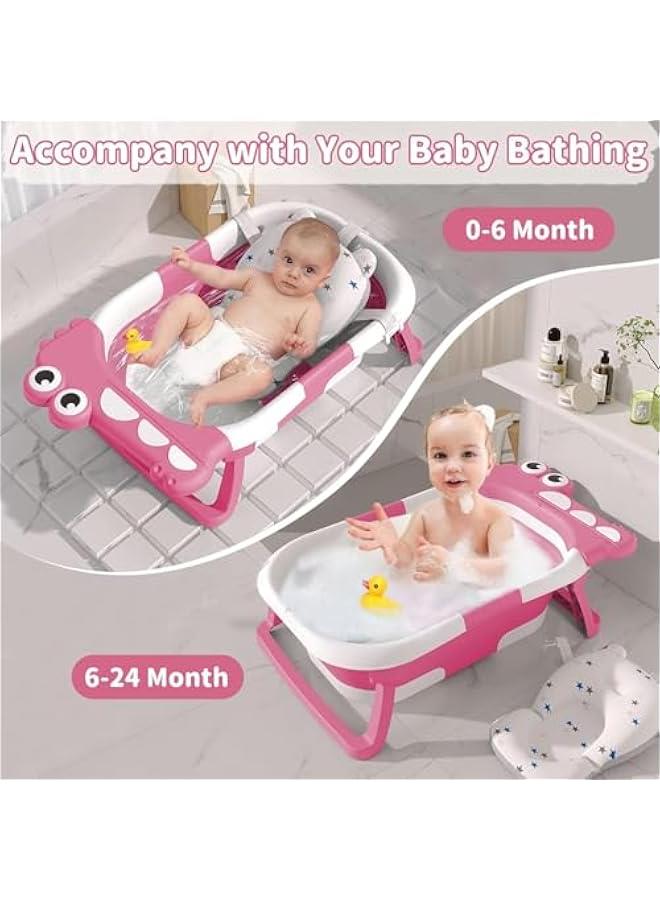 HOOKOR Collapsible Baby Bathtub for Infants to Toddler with Real-time Temp Monitor&Floating Cushion,Foldable Baby Bath Tub Set Applicable 0-36 Month,Perfect Baby Tub for Newborns Baby (Pink) - Image 4