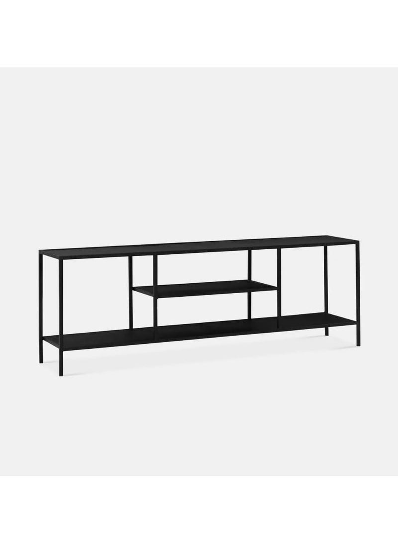 LINGWEI Modern TV Stand with Black Glass Shelves Wide Entertainment Center with Metal Frame 3 Tier Storage Shelves No Assembly Required Stylish TV Console Table for Living Room & Bedroom - Image 1