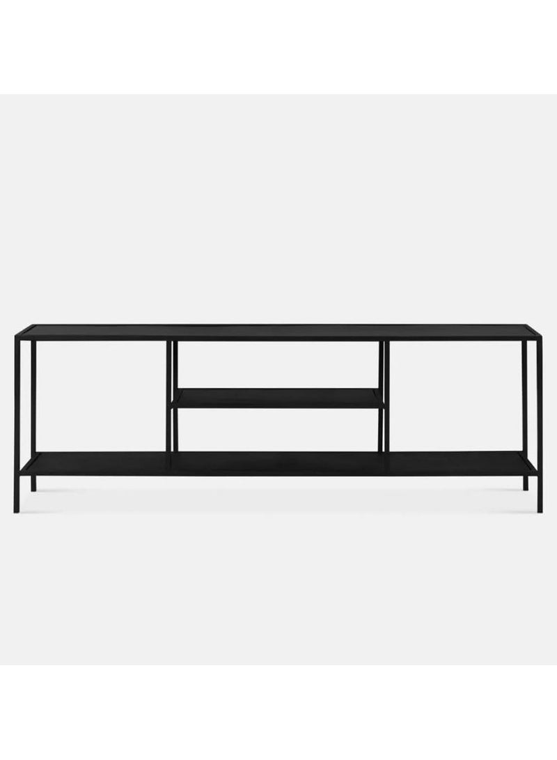 LINGWEI Modern TV Stand with Black Glass Shelves Wide Entertainment Center with Metal Frame 3 Tier Storage Shelves No Assembly Required Stylish TV Console Table for Living Room & Bedroom - Image 2
