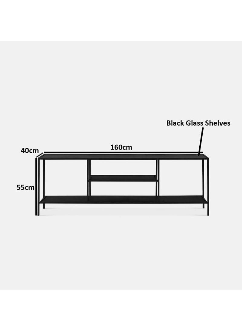 LINGWEI Modern TV Stand with Black Glass Shelves Wide Entertainment Center with Metal Frame 3 Tier Storage Shelves No Assembly Required Stylish TV Console Table for Living Room & Bedroom - Image 3