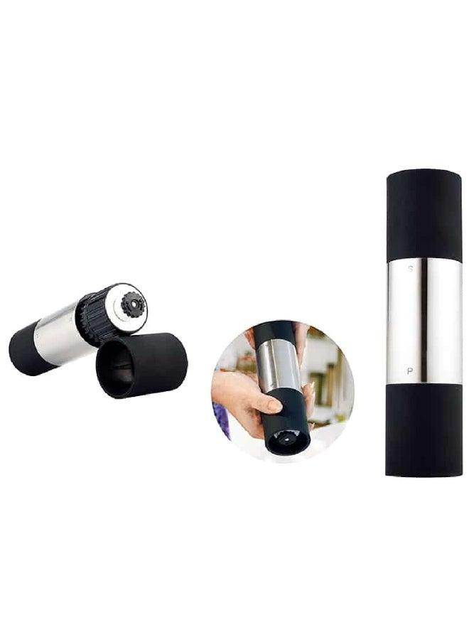 Elemental Kitchen Ceramic Mechanism 2-in-1 Salt and Pepper Grinder Black and Silver 20.9 x 5.7 x 5.7 cm 8456002 - Image 2