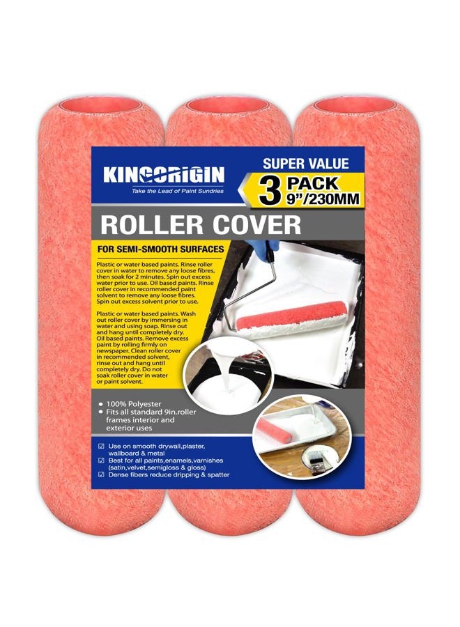 KingOrigin King Origin Paint Roller Covers, 3 Pack, 9 Inch Paint Roller, 3/8 Nap High Dense Roller Covers for Smooth and Textured Rough Surfaces - Image 1