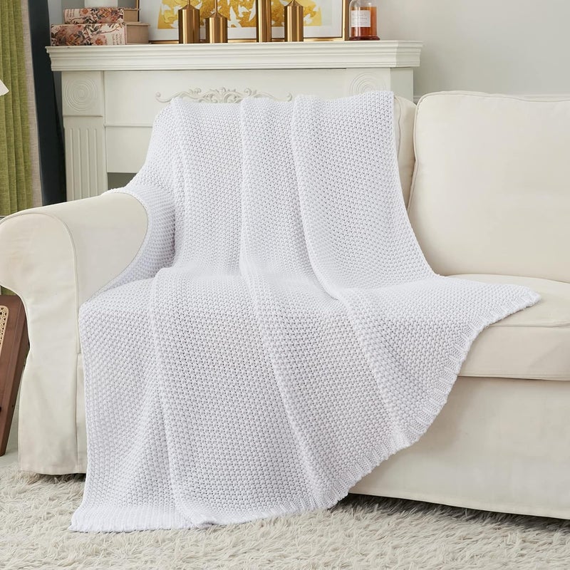 Longhui bedding Chunky Cable Knit Throw Blanket Lightweight White 100% Organic Cotton Blanket for Sofa Couch Bed Baby Nursery, Rustic Shabby Chic Modern Farmhouse, Pure White 60” x 80” Give Laundering Bag - Image 5