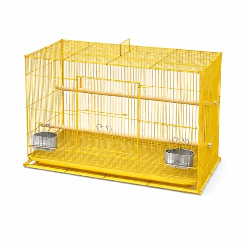 Rizopets Bird Cage, Crate for Rabbit, Parrots and Small Pets with Sliding Tray, 2 Feeding Cup & 2 Perch with Secure Lock (1.5 Feet, Yellow), Metal - Image 1