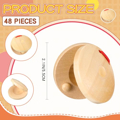 Lukmaa 48 Pcs Castanets Bulk Wooden Musical Instrument for Adults Wood Hand Finger Castanets Rhythm Clap Board Hand Percussion for Christmas Party Favors Gifts - Image 2